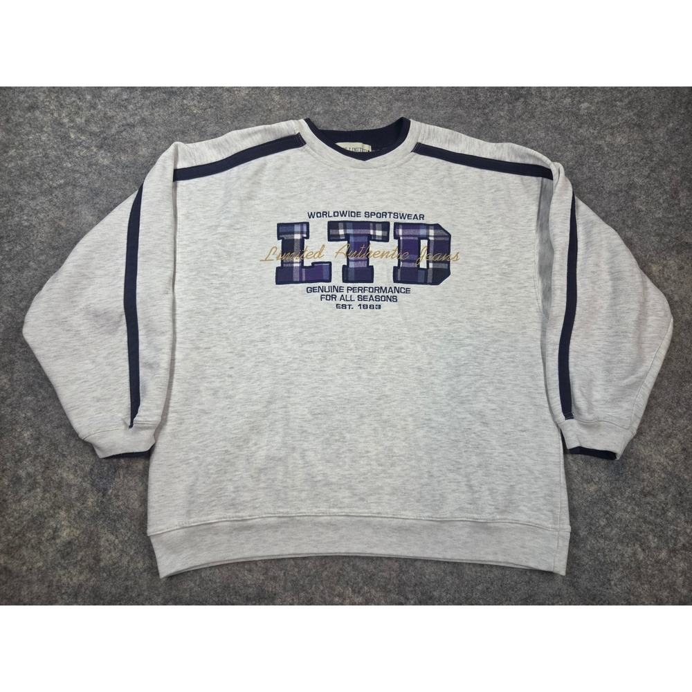 Vintage The Limited LTD Sweatshirt Heather Grey Navy Plaid Patchwork Size 14